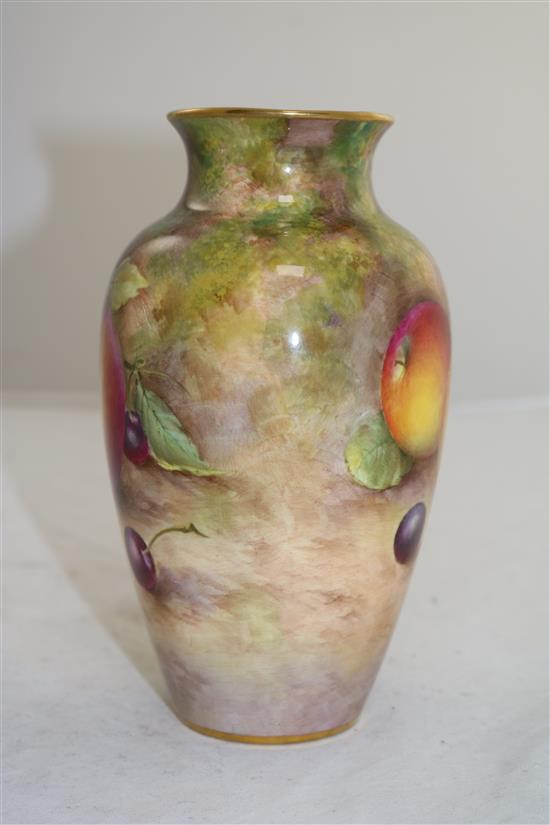 A Royal Worcester fruit painted ovoid vase, c.1955, height 18.7cm (7.4in.)